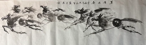 《草原之春》原始作品照片，保留完整题款与印章