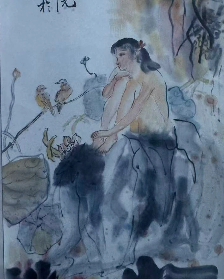 《清夏图》人物与花木局部